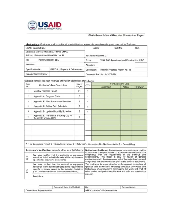 IM2 Monthly Progress Report No.016 for The Month of June 2022