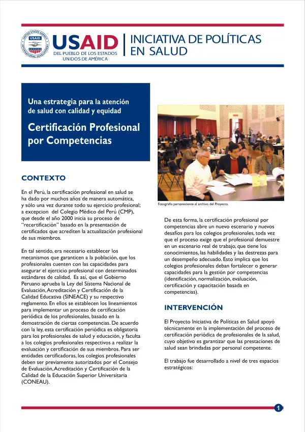 Una estrategia para la atencion de salud con calidad y equidad certificacion profesional por competencias