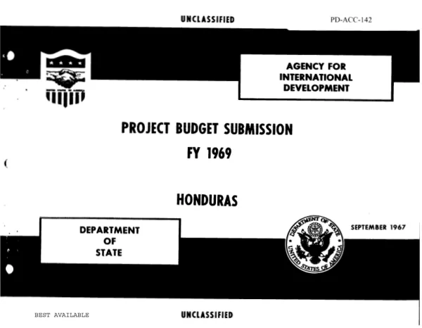 Project budget submission, FY 1969 : Honduras