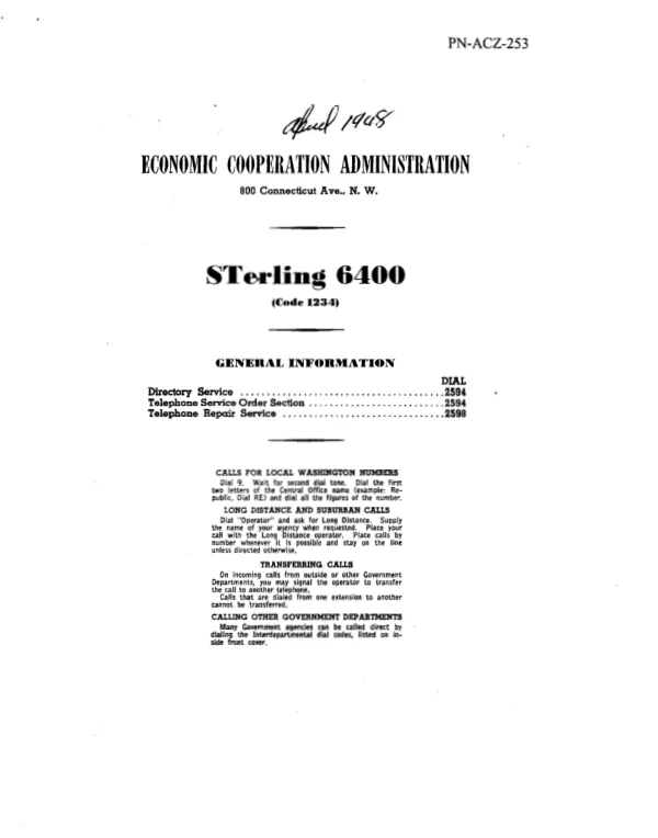 Economic Cooperation Administration telephone directory