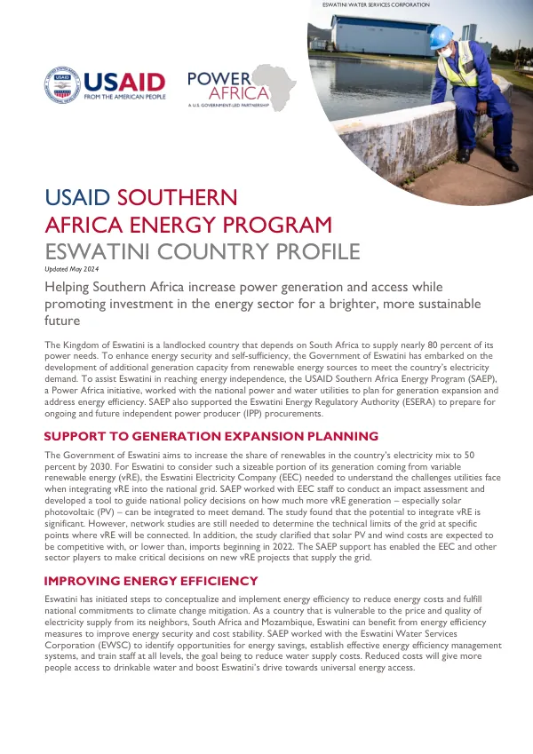 USAID SOUTHERN AFRICA ENERGY PROGRAM ESWATINI COUNTRY PROFILE