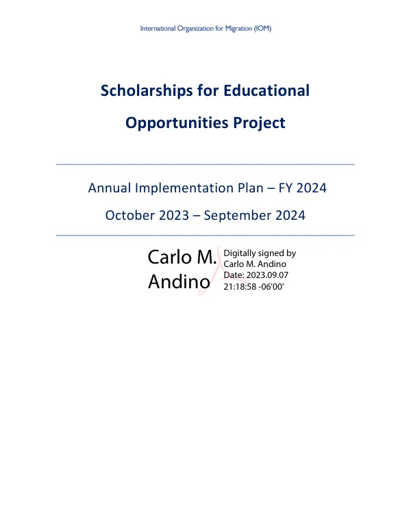 Scholarships for Educational Opportunities Project Annual Implementation Plan – FY 2024