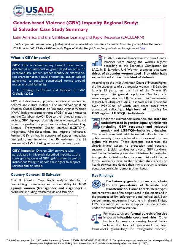 Gender-based Violence (GBV) Impunity Regional Study: El Salvador Case Study Summary