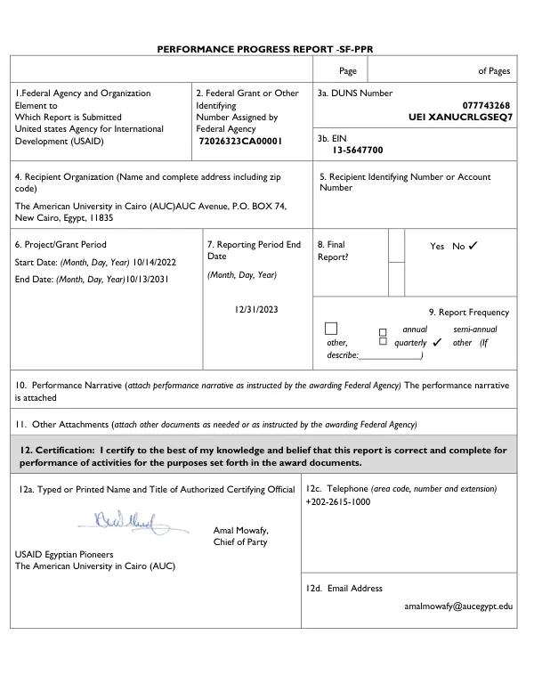 USAID Egyptian Pioneer FY2024/Q1 Progress Report