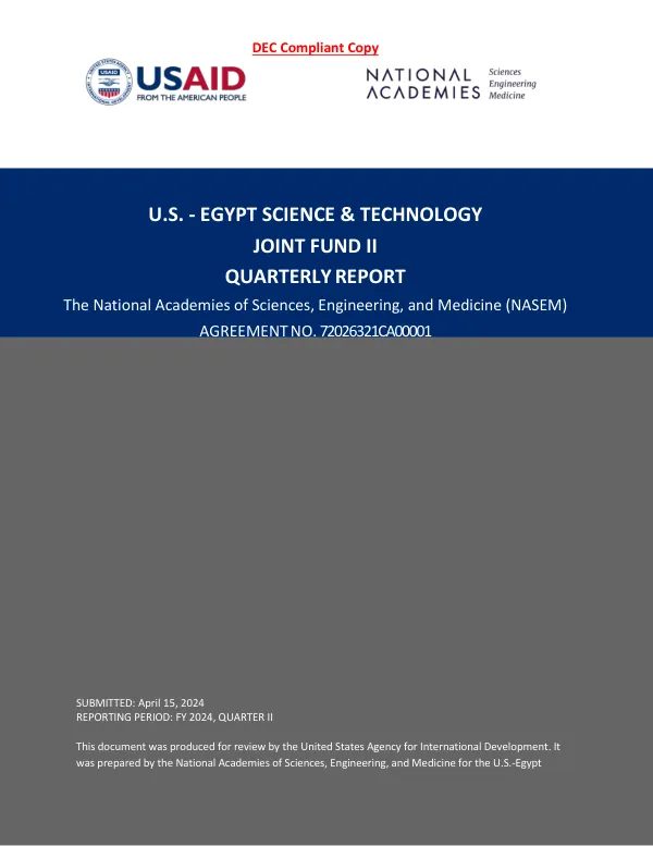 U.S.-Egypt Science & Technology Joint Fund II Quarterly Report