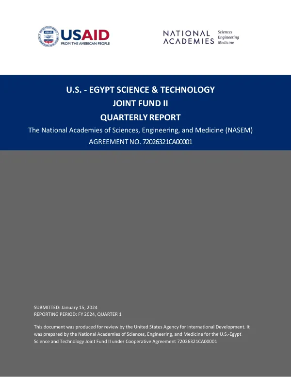 U.S.-Egypt Science & Technology Joint Fund II Quarterly Report