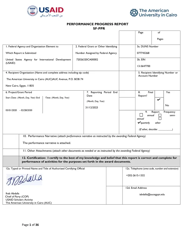 USAID Scholars Activity - FY2024 Q1 Technical Progress Report