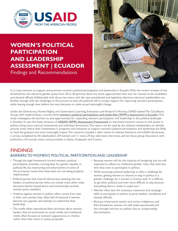 Women’s Political Participation and Leadership Assessment | Ecuador