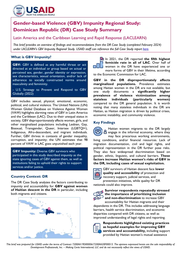 Gender-based Violence (GBV) Impunity Regional Study: Dominican Republic (DR) Case Study Summary