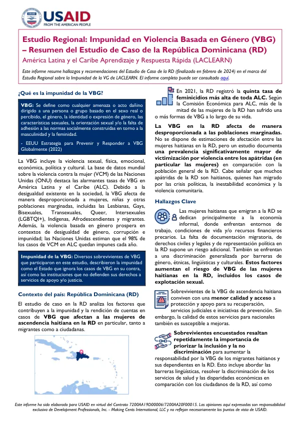 Estudio Regional: Impunidad en Violencia Basada en Género (VBG) – Resumen del Estudio de Caso de la República Dominicana (RD)