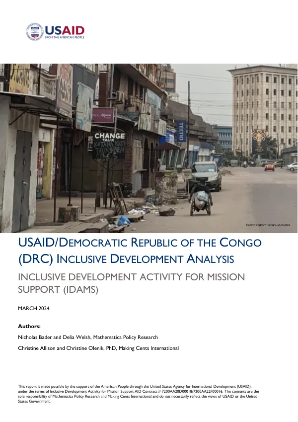 Inclusive Development Activity for Mission Support (IDAMS) Task Order: Inclusive Development Analysis for USAID/DRC