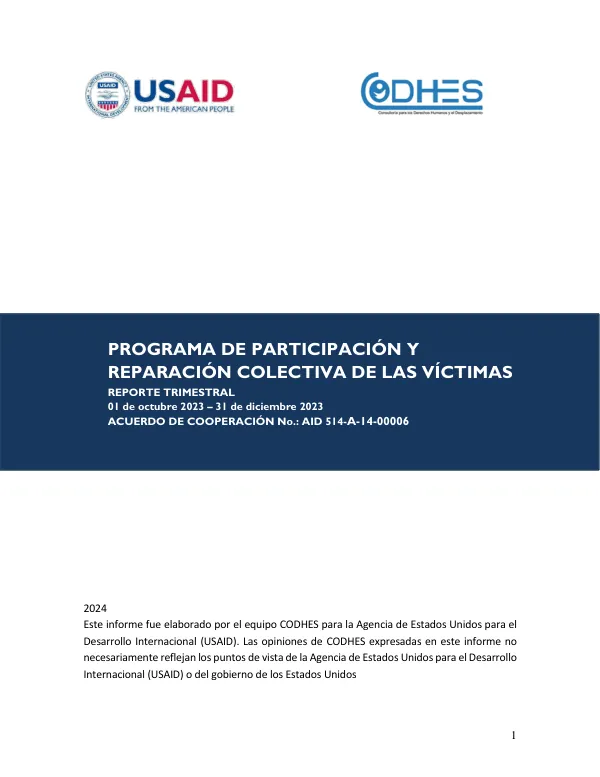Programa de Participación y Reparación Colectiva de las Víctimas: Informe Trimestral