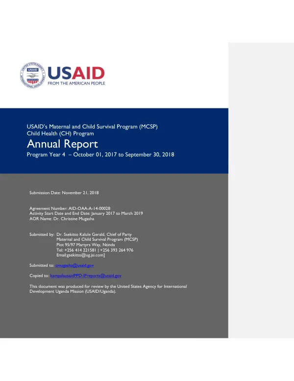 Annual Report: Maternal and Child Survival Program (MCSP) Child Health (CH) Program Year 4