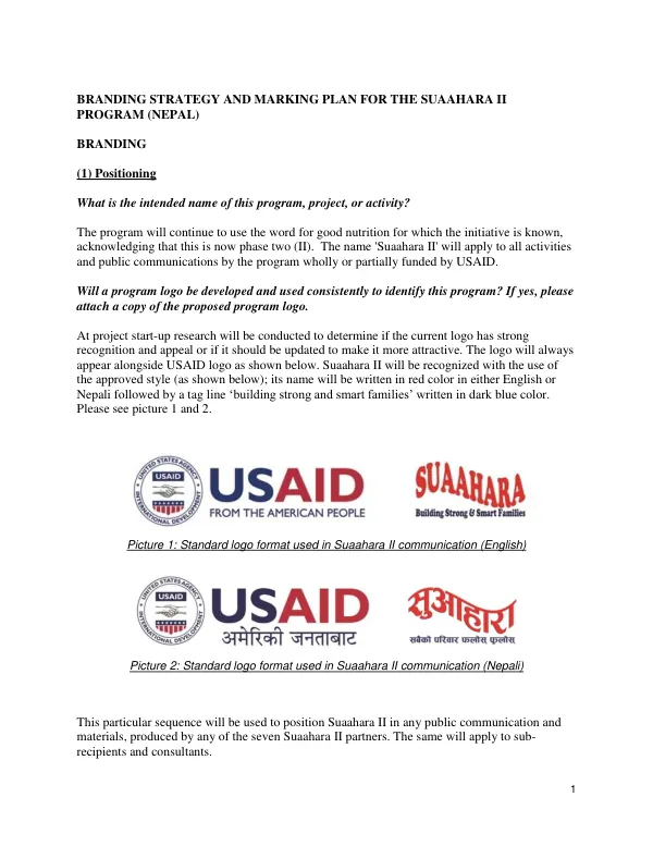 Branding Strategy and Marking Plan for the Suaahara II Program (Nepal)