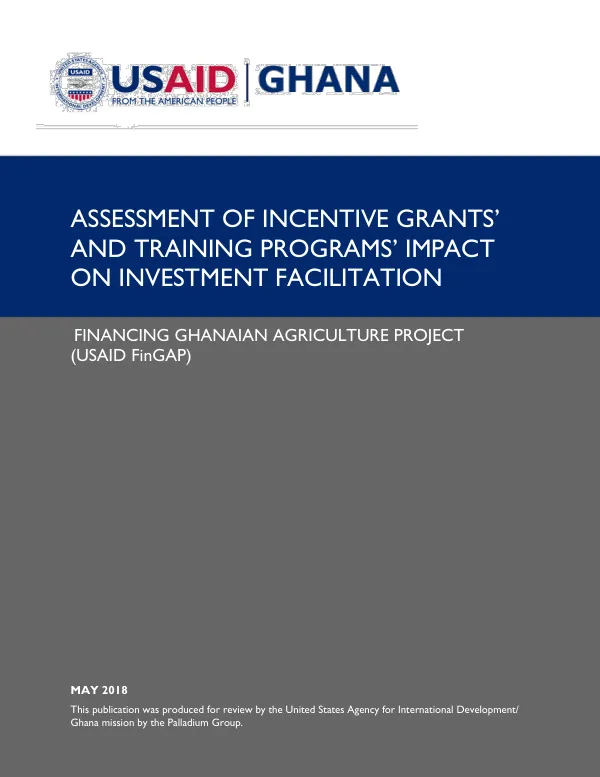 USAID FinGAP Assessment of Incentive Grants and Training Programs on Investment Facilitation