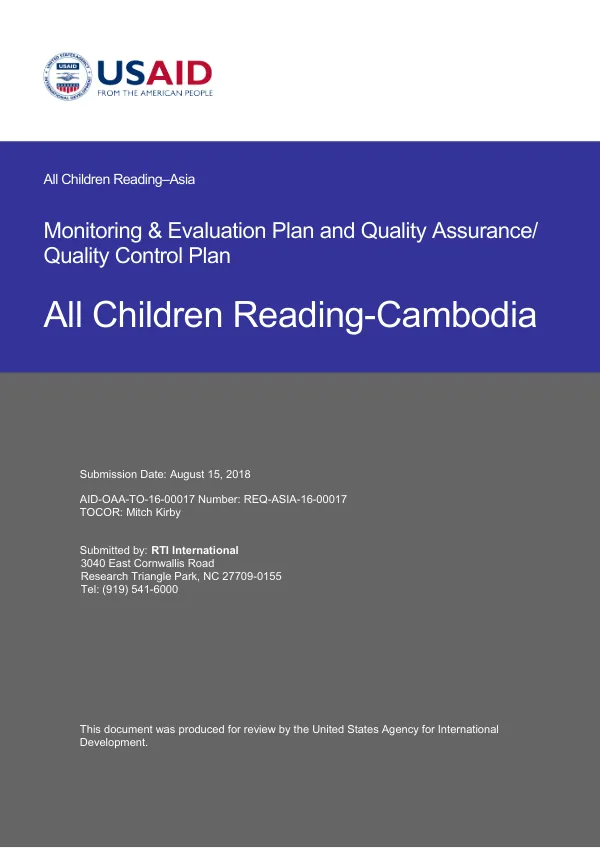 Monitoring & Evaluation Plan and Quality Assurance/Quality Control Plan for All Children Reading-Cambodia