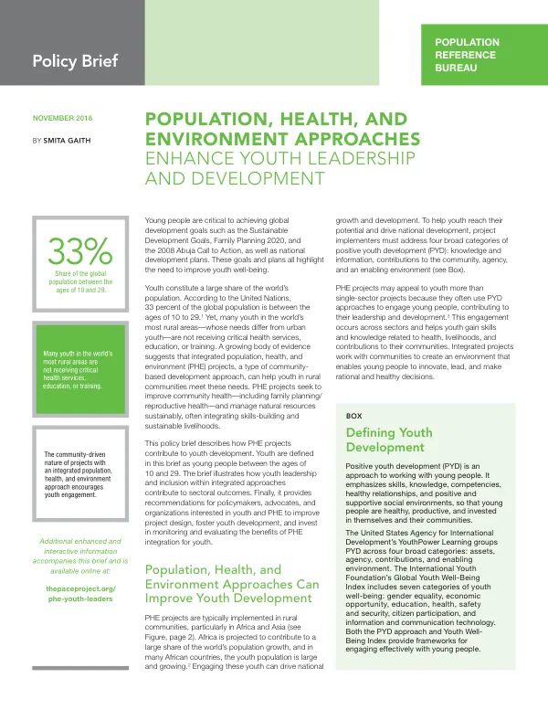 Population, Health, and Environment Approaches Can Improve Youth Development