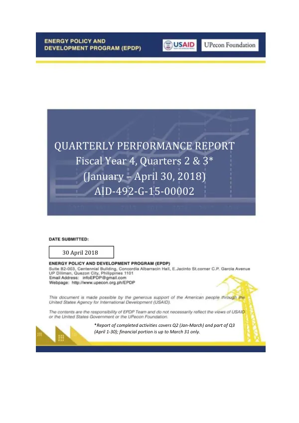 Quarterly Performance Report Fiscal Year 4, Quarters 2 & 3