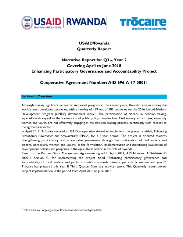 Quarterly Report: Enhancing Participatory Governance and Accountability Project
