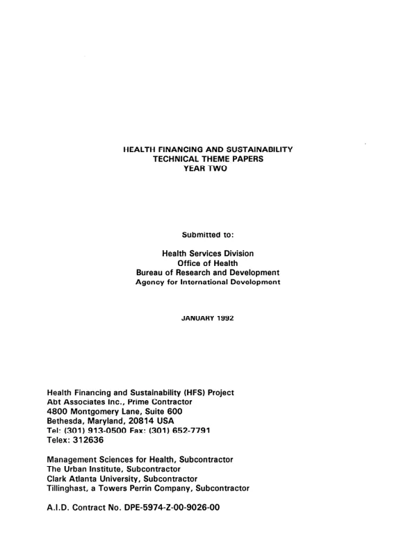 Health financing and sustainability : technical theme papers -- year two