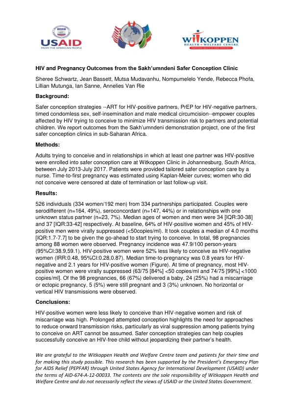 HIV and Pregnancy Outcomes from the Sakh’umndeni Safer Conception Clinic