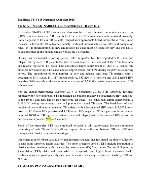 Eradicate TB FY18 Narrative (Apr-Sep 2018)