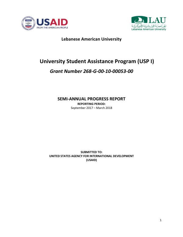 Semi-Annual Progress Report: University Student Assistance Program (USP I)