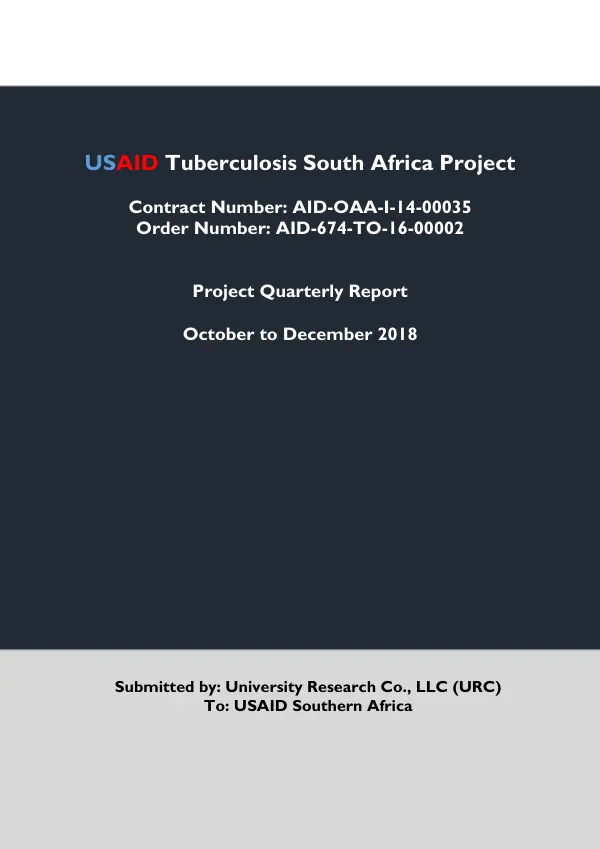 USAID Tuberculosis South Africa Project – Quarterly Report 1 October -2018 – December 2018