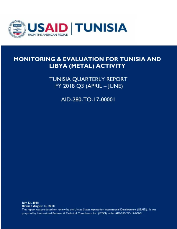Monitoring and Evaluation for Tunisia and Libya (METAL) Activity, Tunisia Quarterly Report FY2018 Q3