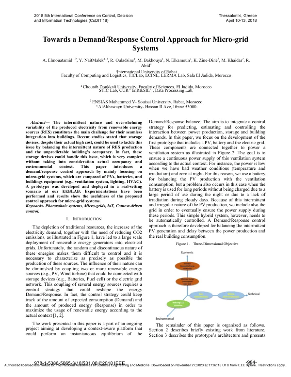 Towards a Demand/Response Control Approach for Micro-grid Systems
