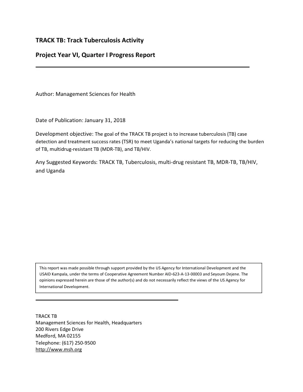 Track Tuberculosis Activity (TRACK TB) Project Year 6 Quarter 1 Progress Report