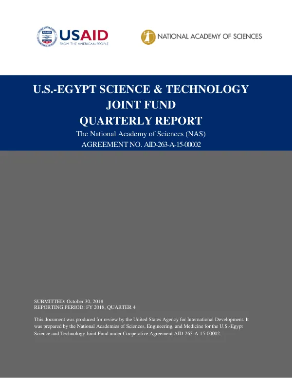 U.S.-Egypt Science & Technology Joint Fund Quarterly Report