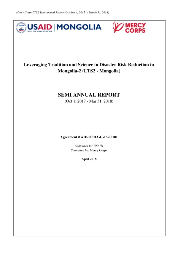 Mercy Corps LTS2 Semi-annual Report (Oct 1, 2017 – March 31, 2018)