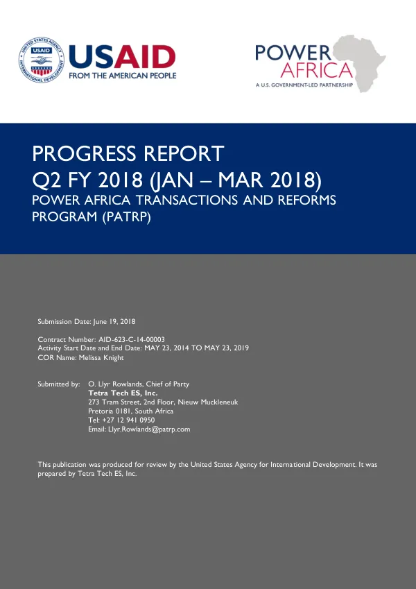 PATRP Progress Report, Q2 FY 2018