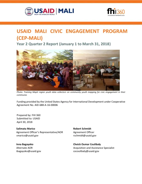 USAID Mali Civic Engagement Program (CEP) – Y2 Q2 Quarterly Performance Report