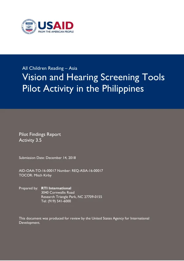 Vision and Hearing Screening Tools Pilot Activity in the Philippines