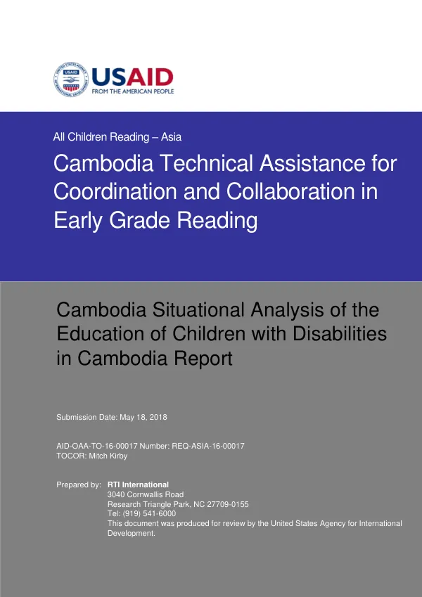 Cambodia Situational Analysis of the Education of Children with Disabilities in Cambodia Report