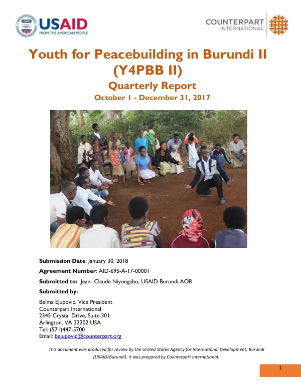 Youth for Peacebuilding in Burundi II (Y4PBB II) Quarterly Report: October 1 – December 31, 2017