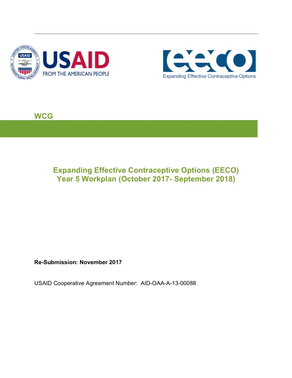 Expanding Effective Contraceptive Options (EECO) Year 5 Workplan (October 2017- September 2018)