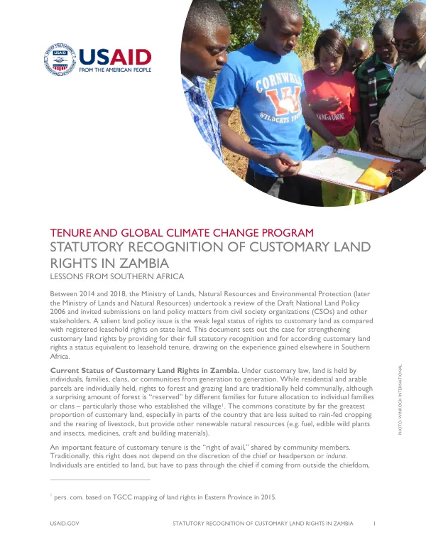 Statutory Recognition of Customary Land Rights in Zambia