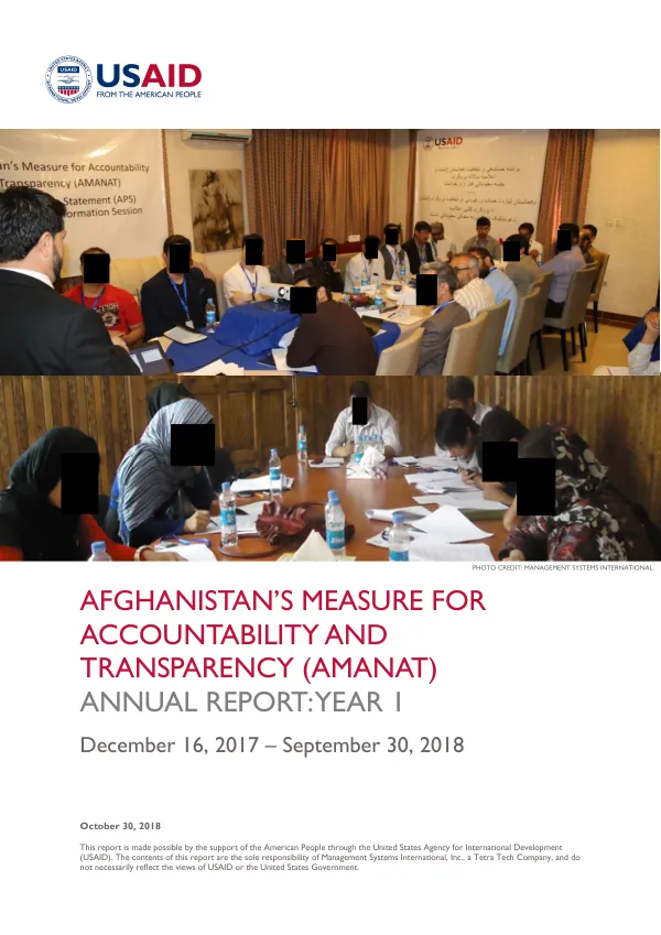 Afghanistan’s Measure for Accountability and Transparency (AMANAT) Annual Report: Year 1