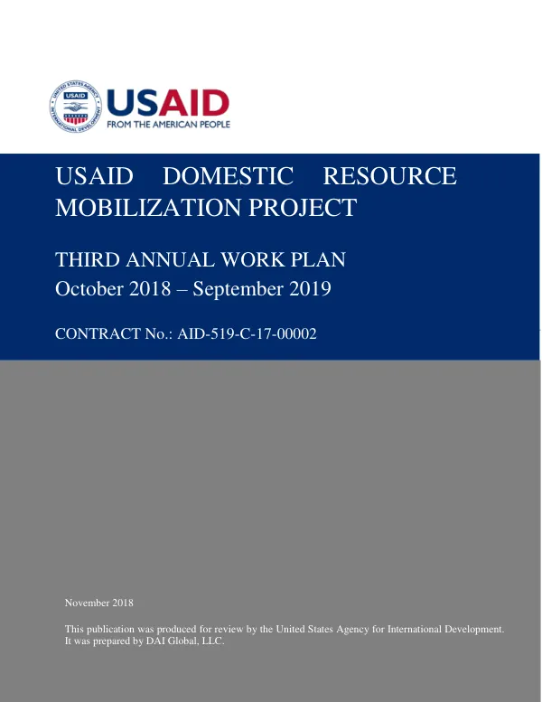 USAID Domestic Resource Mobilization Project Third Annual Work Plan October 2018 – September 2019