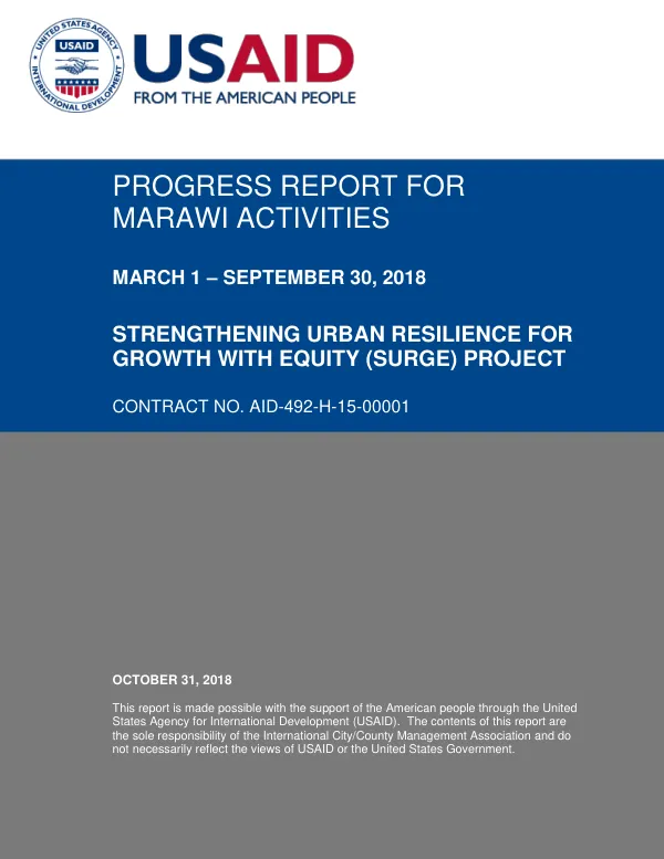 Progress Report for Marawi Activities, April – September 2018: Strengthening Urban Resilience for Growth with Equity (SURGE) Project
