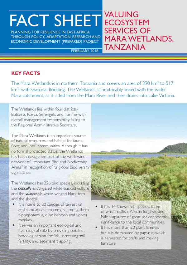 Valuing Ecosystem Services of Mara Wetlands, Tanzania