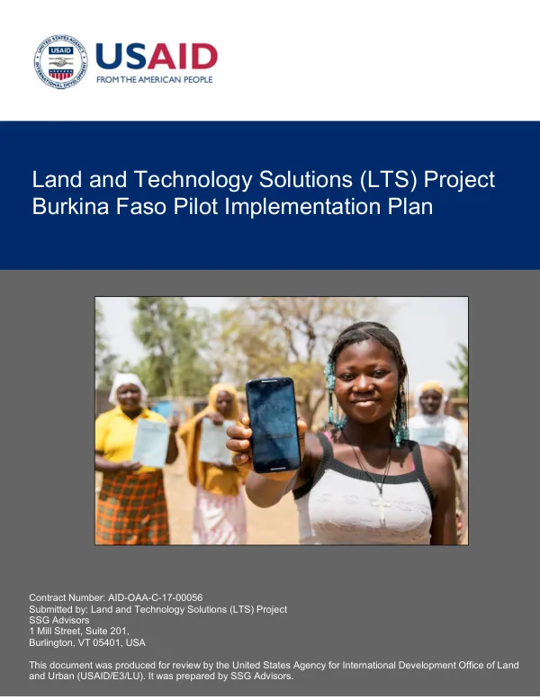 Burkina Faso Pilot Implementation Plan for Land and Technology Solutions (LTS) Project