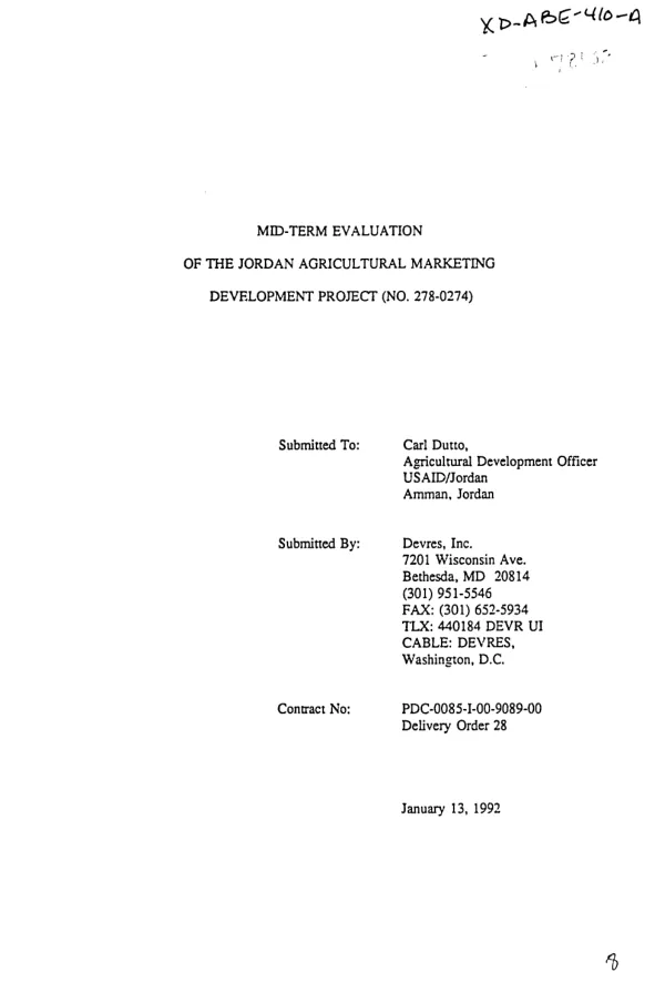 Mid-term evaluation of the Jordan agricultural marketing development project (no. 278-0274)