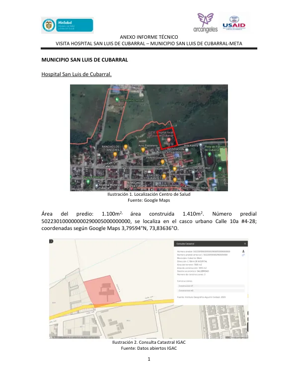 Ficha de Evaluación Infraestructura Pública en Salud: Hospital San Luis de Cubarral