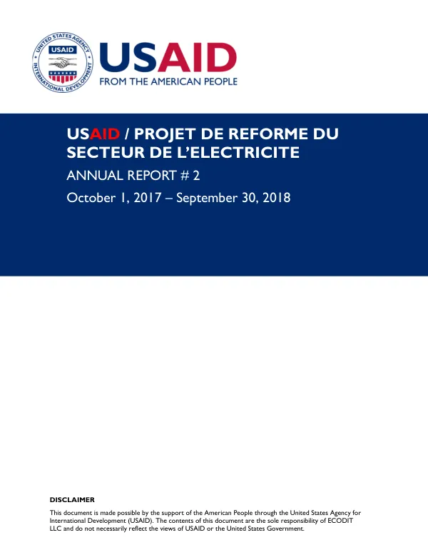 USAID / PROJET DE REFORME DU SECTEUR DE L'ELECTRICITE Annual Report # 2