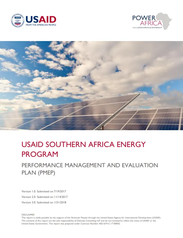 USAID Southern Africa Energy Program Performance Management and Evaluation Plan