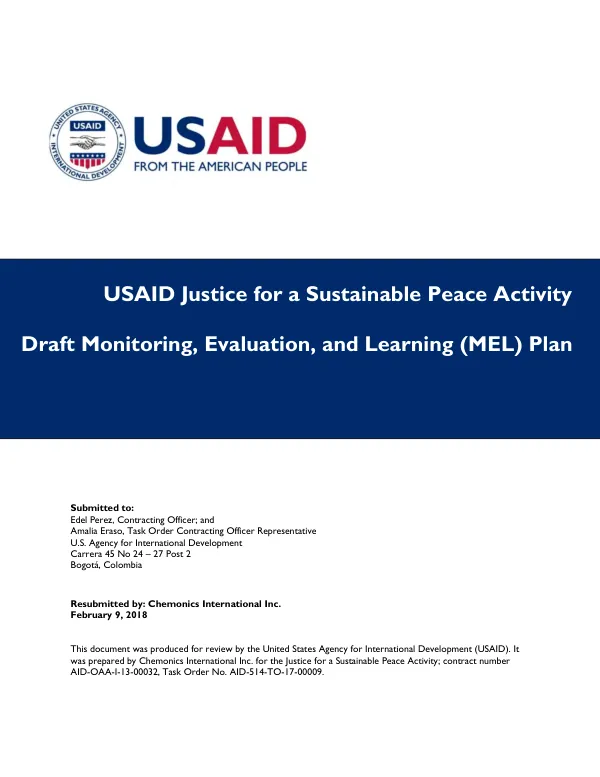 Monitoring, Evaluation, and Learning Plan – Colombia JSP Activity